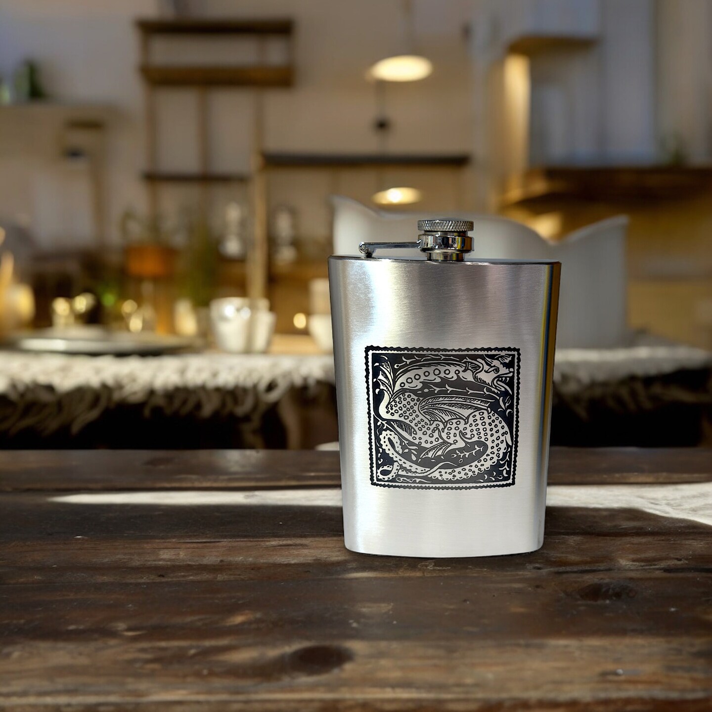 8oz Vintage Dragon Stainless Steel Flask