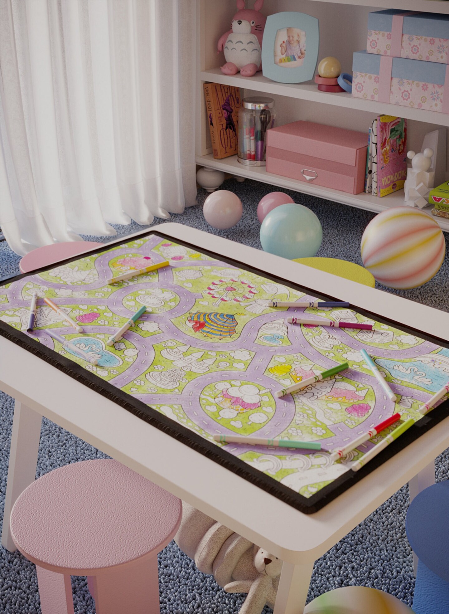 Magic Theme Fair Kid&#x27;s Coloring Page Washable Rug Playroom Decor Birthday Theme Gift For Kids Gift For Toddler Preschool Kindergarten