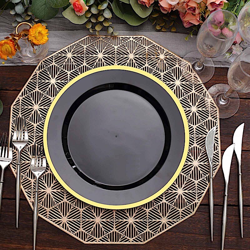 Round Plastic Dessert Plates with Gold Rim
