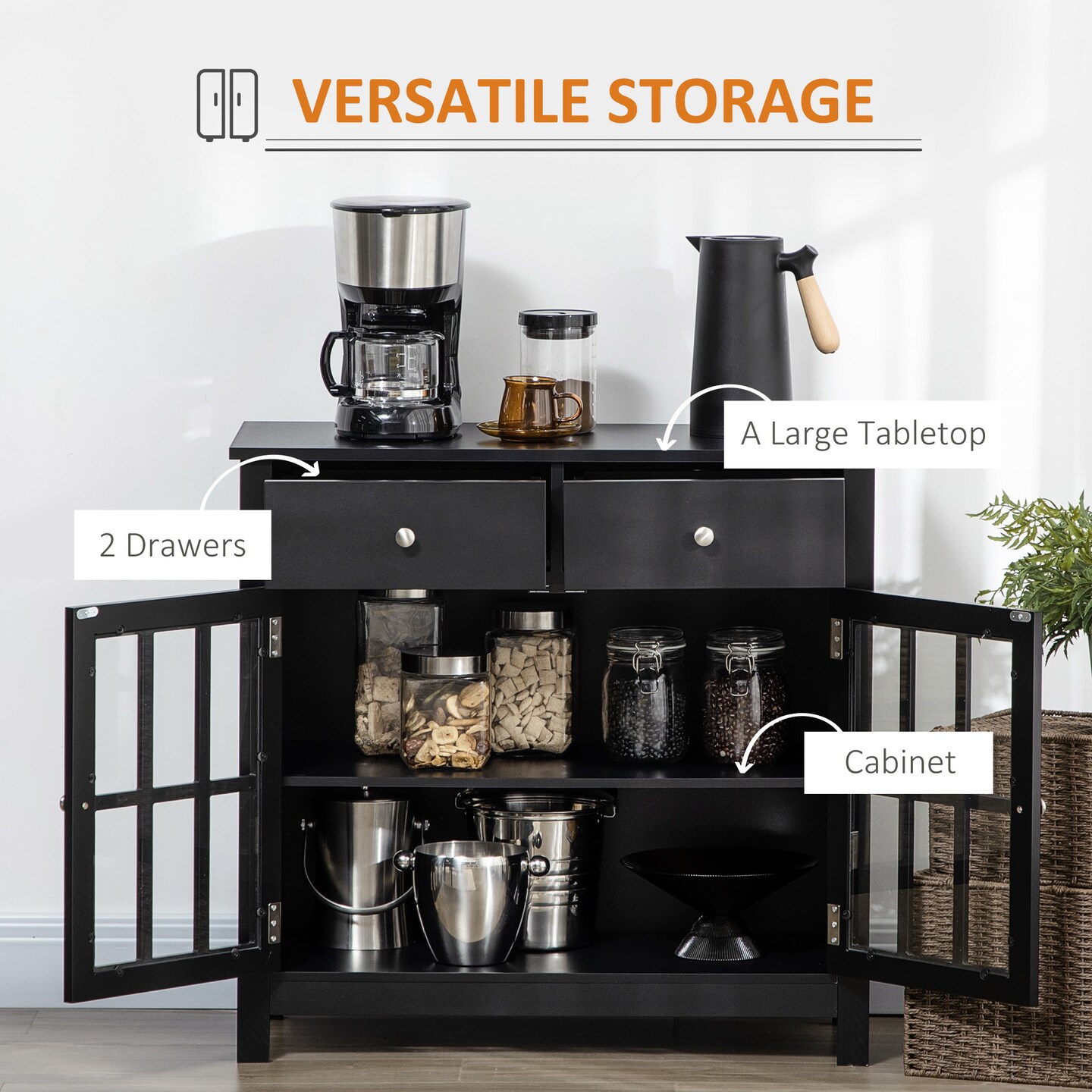Stylish Glass-Door Buffet Cabinet | 56.1 | Streamline Your Space