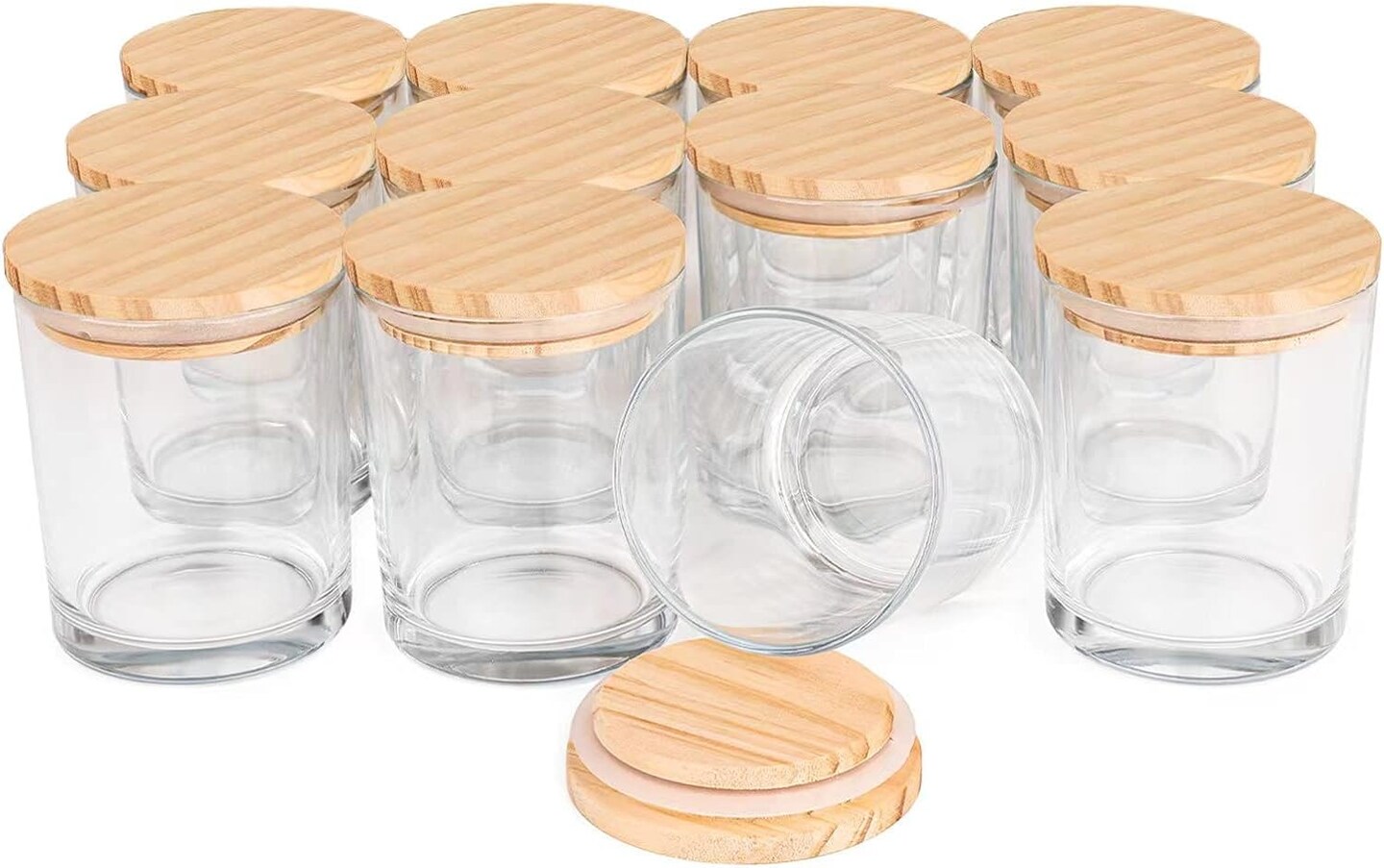 Thick Candle Jars for Making Candles 12 Pcs, 7 OZ Clear Empty Jars with Wood Lids for Spice Jars, Sample Container - Dishwasher Safe