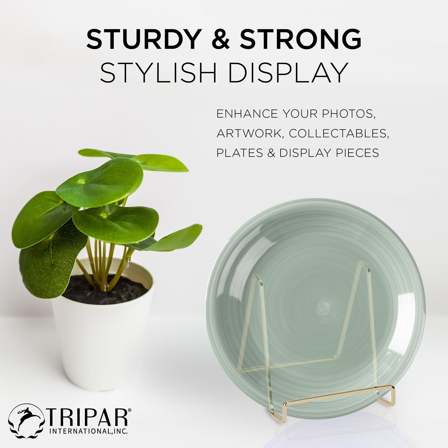 TRIPAR Square Metal Wire Stand, Brass Finish (4-Inch Depth) - Tabletop Easel Display - Handcrafted Edge Design For Sleek &#x26; Modern Look - Perfect for Books, Plates, Photos &#x26; More