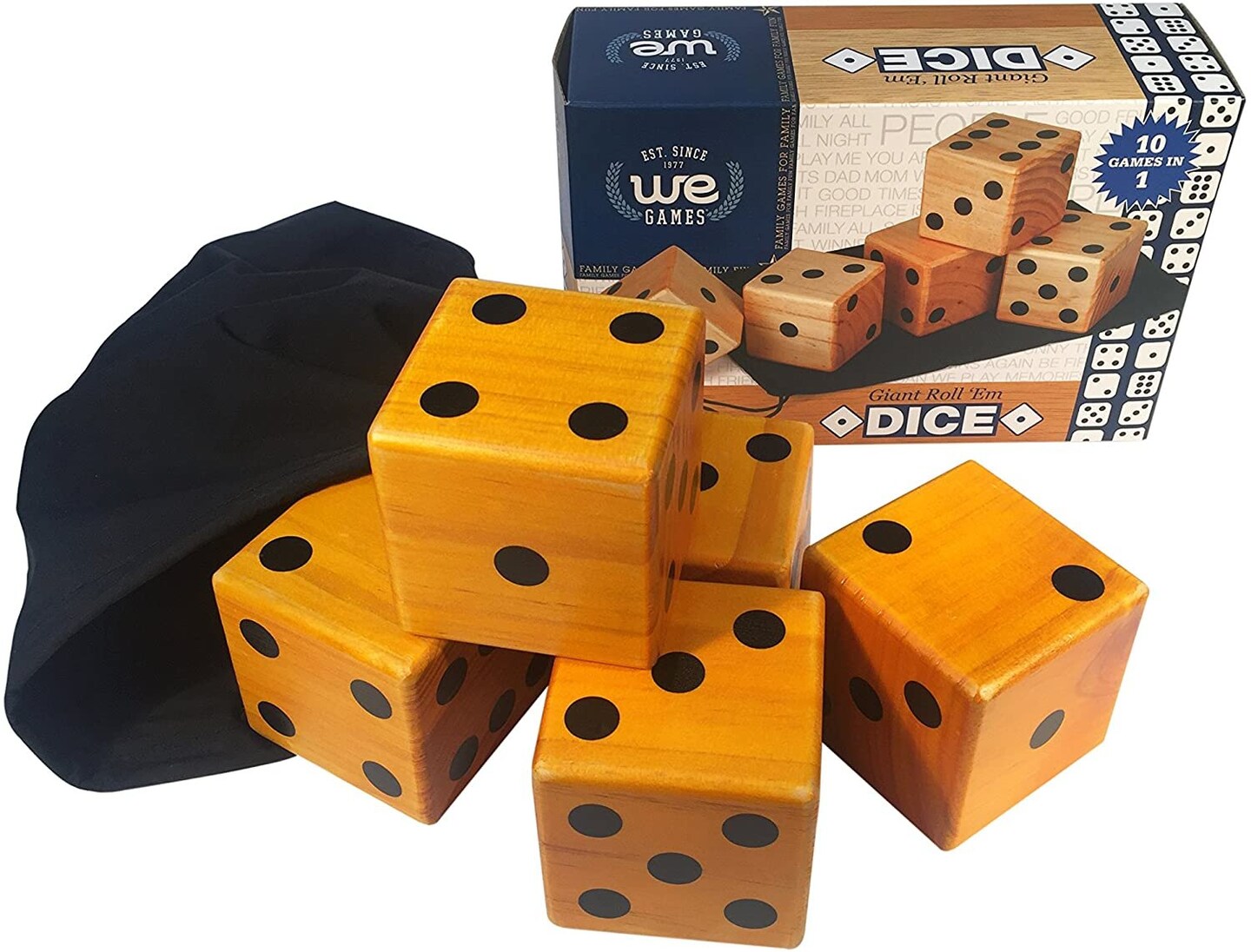 WE Games Giant Roll &#x27;em Dice - Set of 5 Wooden Lawn Dice