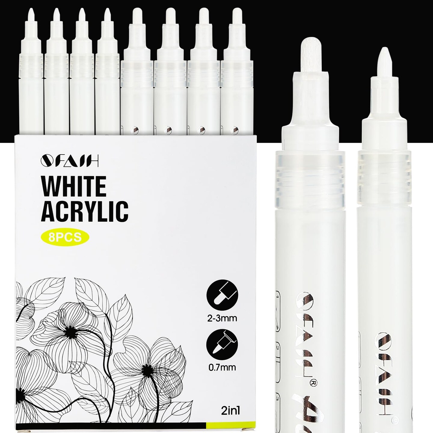 8 Pieces Acrylic White Paint Pens - 2-3MM Medium Tip & 0.7MM Extra Fine White Paint Marker for Rock Painting, Wood, Metal, Fabric, Plastic, Canvas, Glass, Ceramic, Diy Crafts