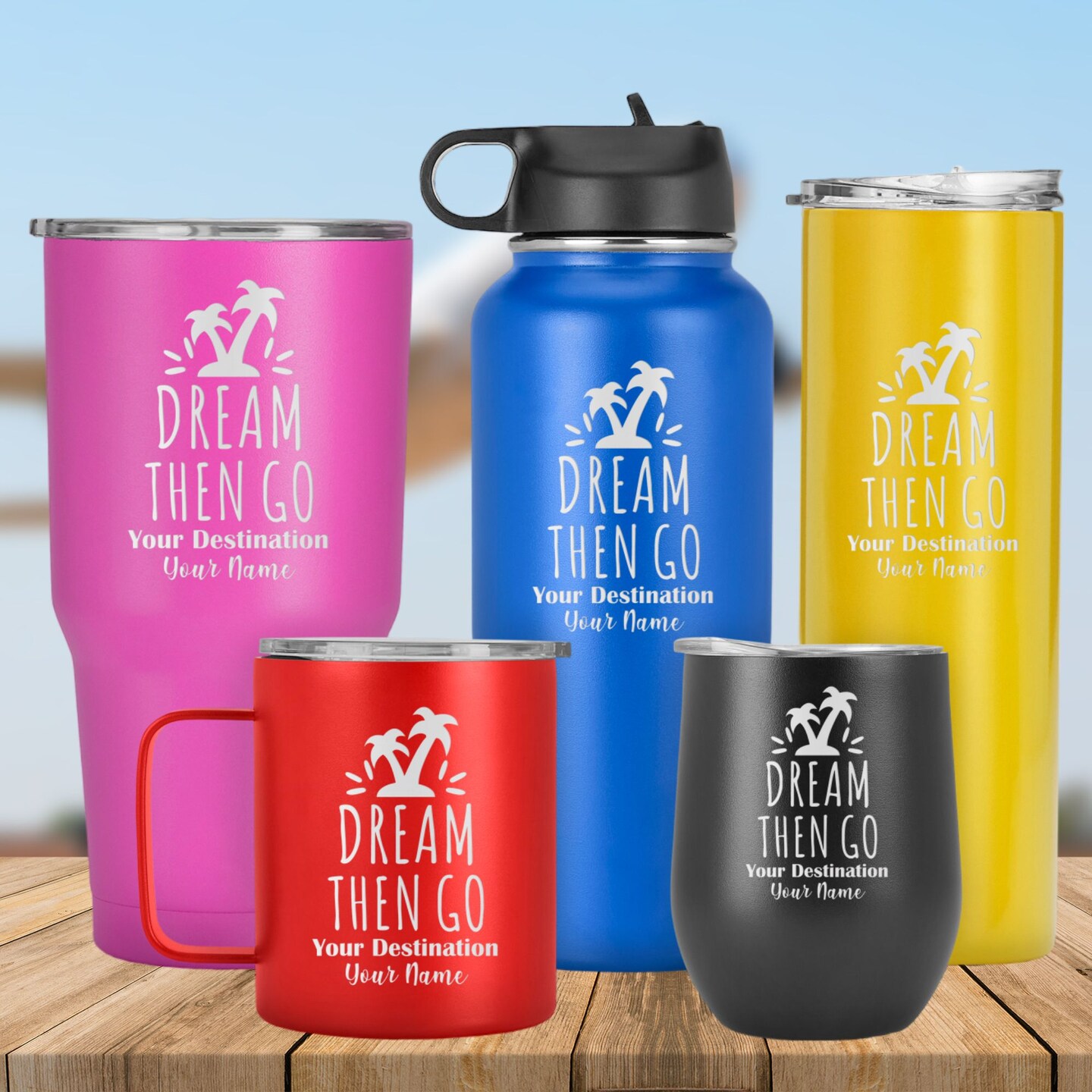 Stainless Steel "Dream Then Go" Customized Name Tumbler, Laser Engraved Double Insulated Travel
