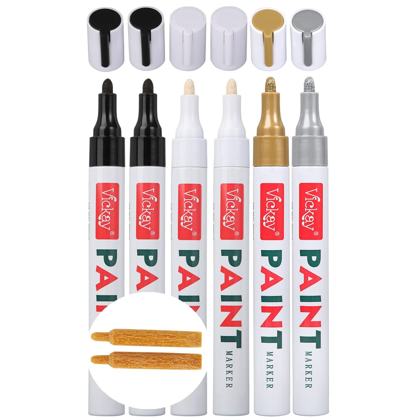 4 Color Paint Pens for Rock Painting, Stone, Ceramic, Metal, Glass, Wood, Fabric, Canvas, 6 Pack Permanent Oil Based Paint Markers, Medium Tip, 2 Extra Chisel Tips, High Volume Ink, 2X Lifespan