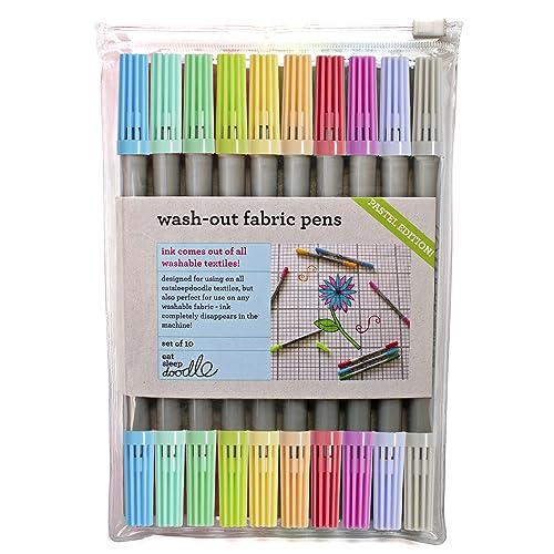 10 Pieces Original Doodle Wash-Out Fabric Marker Set Double-Ended Felt Tip Markers: Pastel Colors