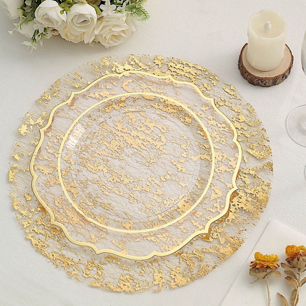 10 Metallic 13&#x22; Round Foil Polyester Mesh Placemats