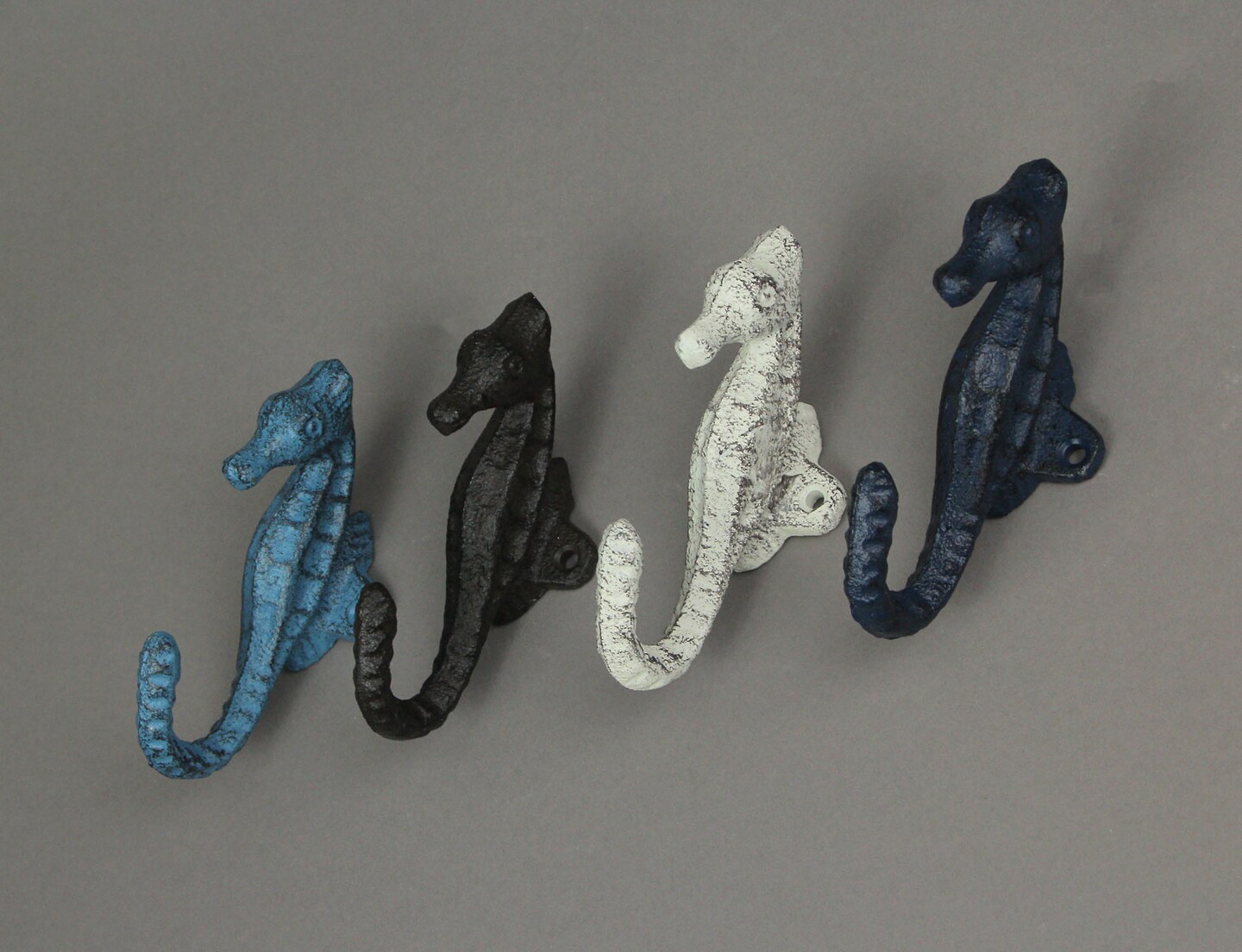 Set of 4 Cast Iron Seahorse Decorative Wall Hooks