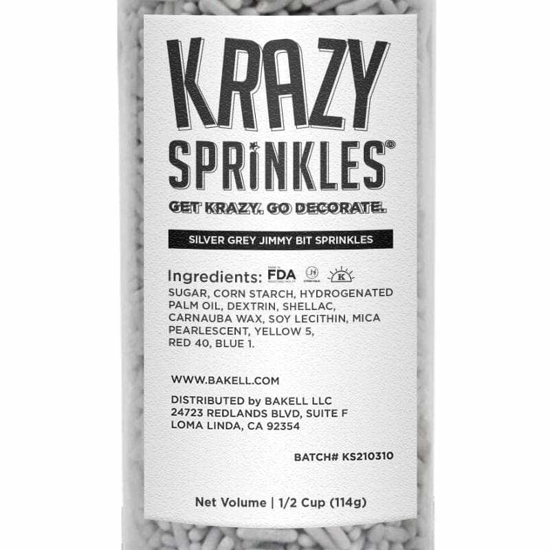 Krazy Sprinkles - Silver Gray Jimmies Edible Sprinkles (1/2 Cup 1x Jar)