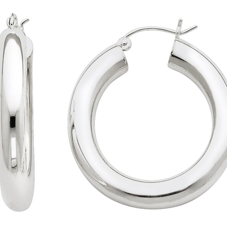 Gem And Harmony Small Hoop Earrings in Sterling Silver 1 1/4 Inch (5.0mm)
