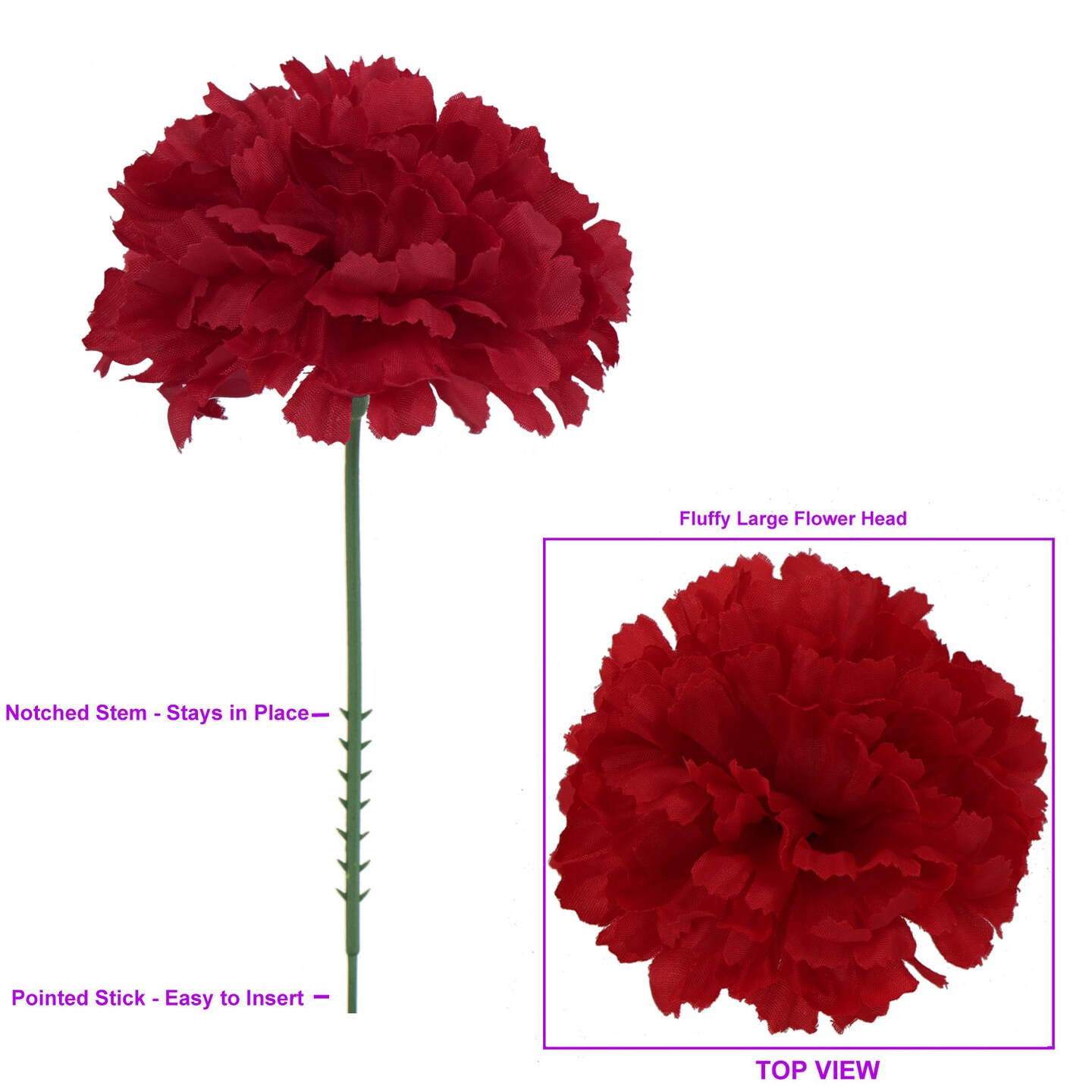 100-Pack: Burgundy Silk Carnation Flower Picks, Floral Home by Artificial Flowers