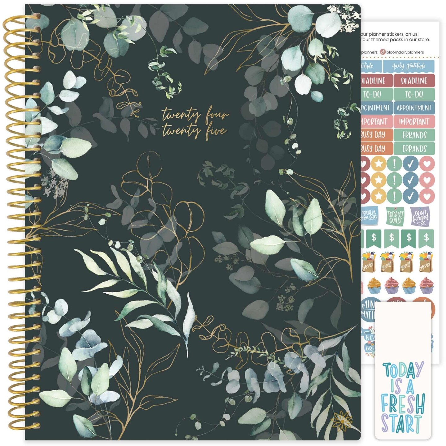 bloom daily planners 2024-25 Soft Cover Planner, 8.5&#x22; x 11&#x22;, Eucalyptus, Green
