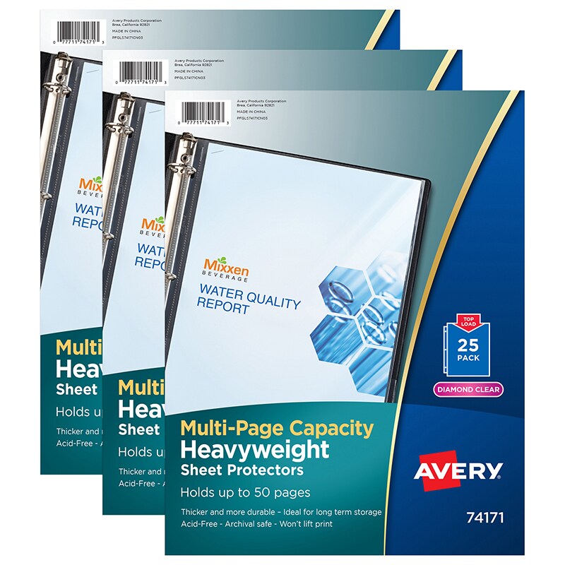Clear Heavyweight Multi-Page Capacity Sheet Protectors, Holds 8-1/2&#x22; x 11&#x22; Sheets, Top Load, 25 Per Pack, 3 Packs