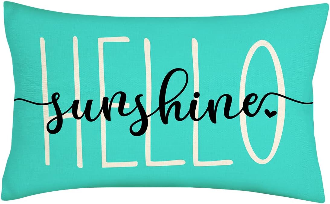 Farmhouse Lumbar Pillow Cover: Hello Sunshine Decor - 12x20 Inches