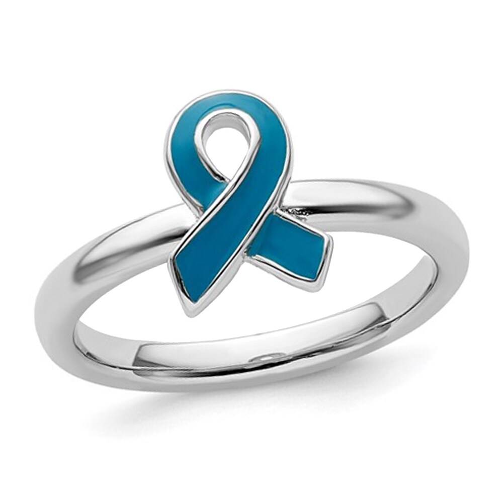 Gem And Harmony Sterling Silver Blue Enameled Awareness Ribbon Ring