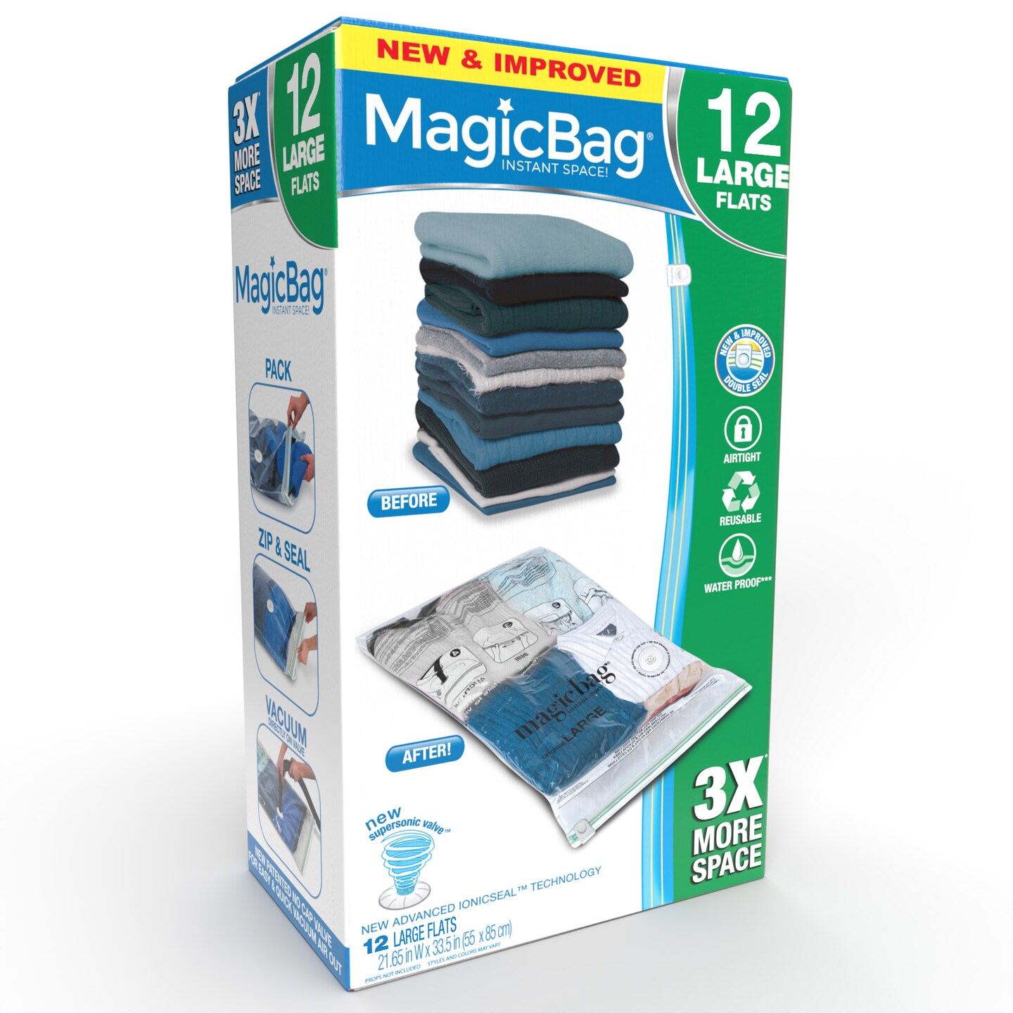 MagicBag Smart Design Set of 12 Instant Space Saver Storage - Flat Large