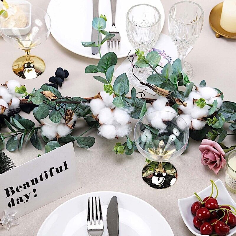 5 ft long Green Artificial Eucalyptus Leaves Cotton Balls Vine Party Garland