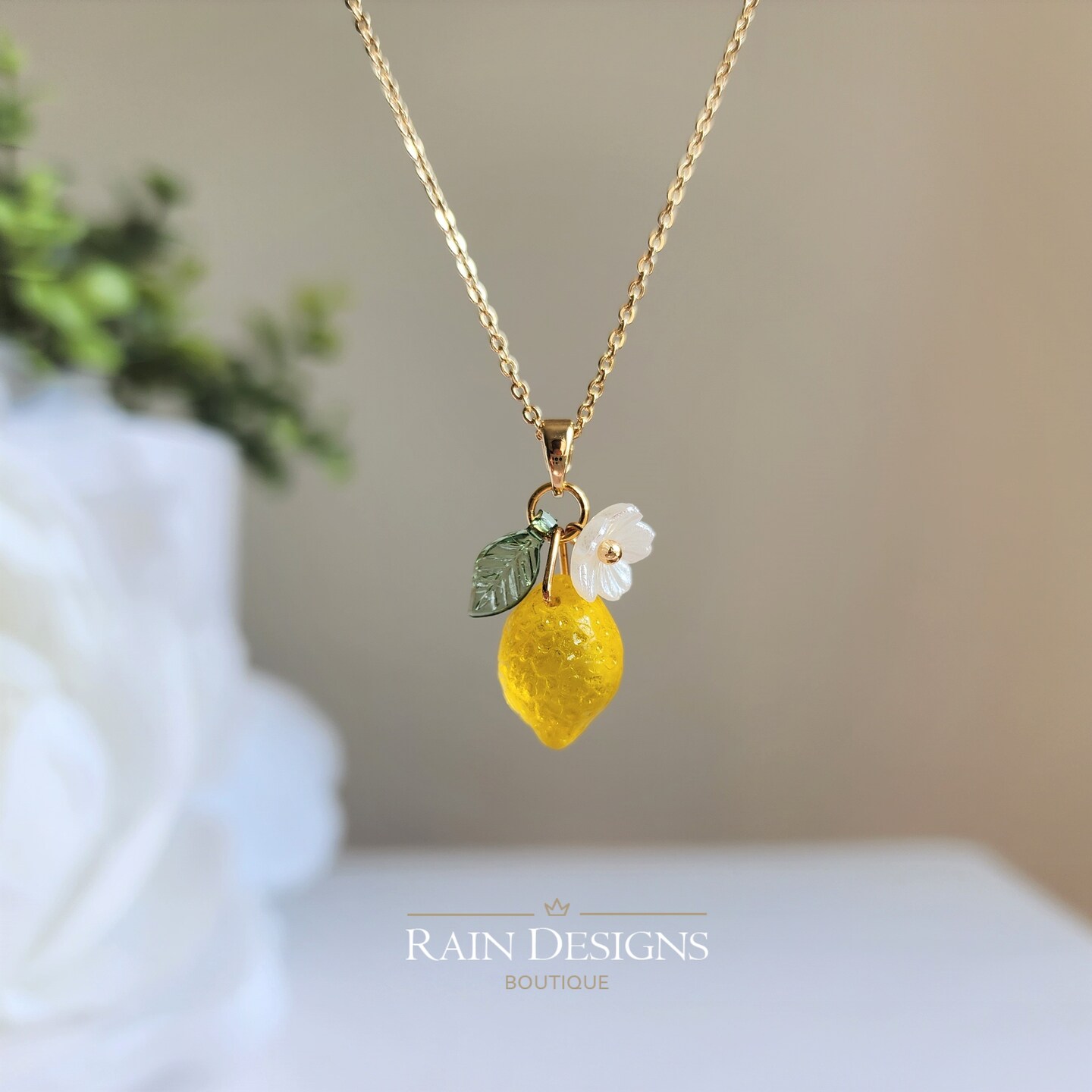 Lemon necklace, Glass fruit lemon necklace 317535244277874688