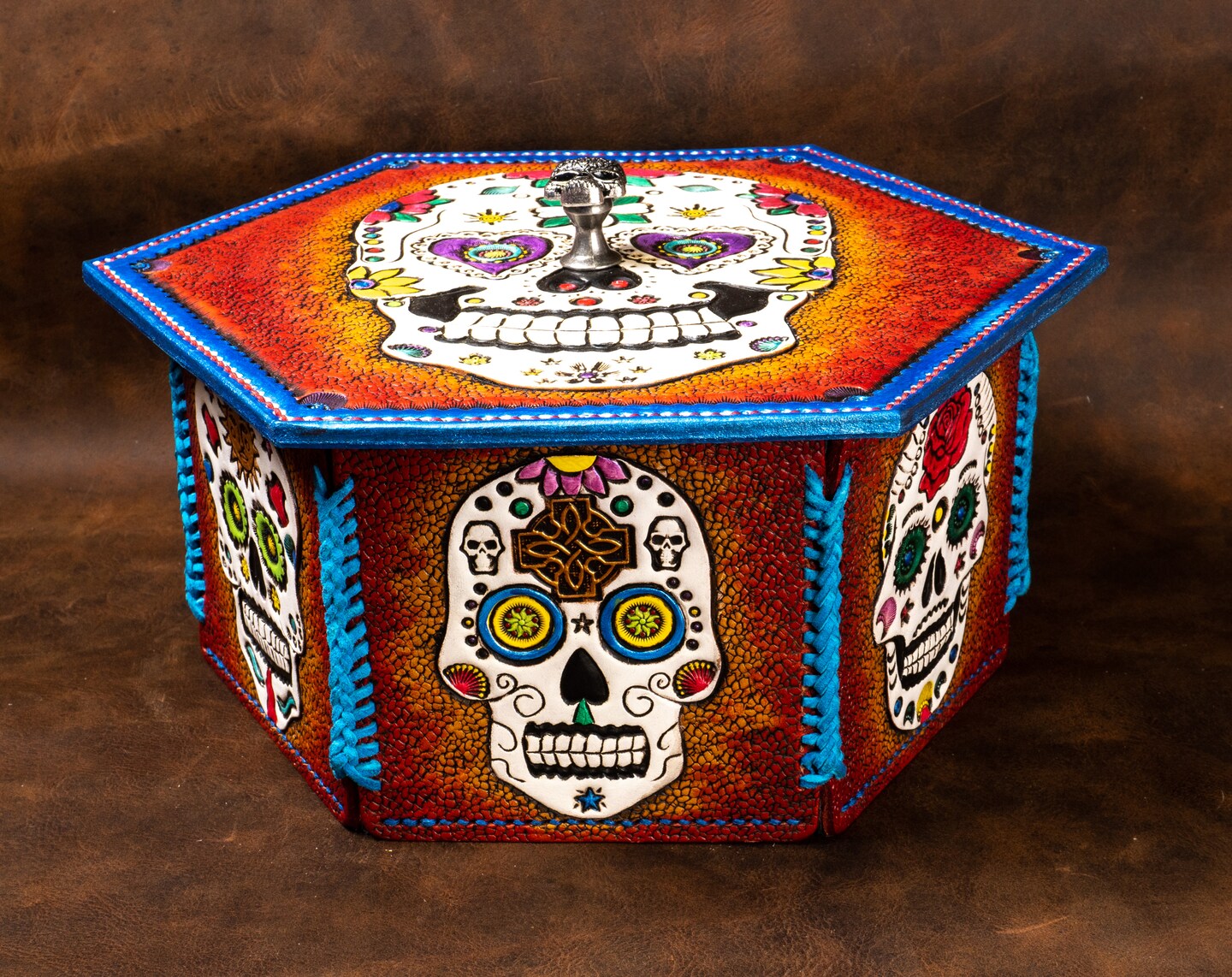 Leather box, Jewelry box, Sheridan Floral Trinket case, Flowers