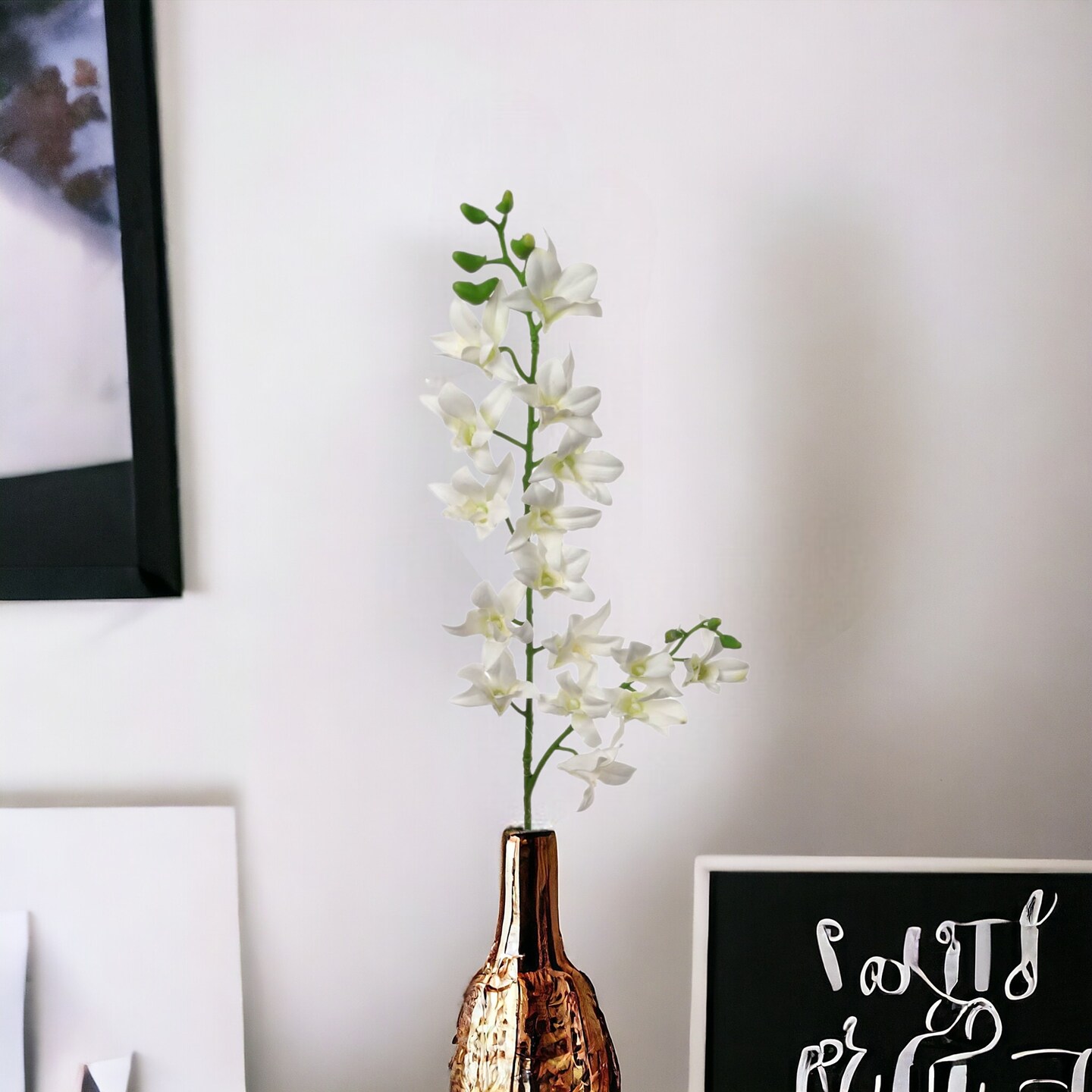 Real Touch Cream Dendrobium Spray - 12-Pack, Lifelike Blooms, Elegant Floral D&#xE9;cor, Ideal for Weddings, Events &#x26; Home - Perfect for All Seasons, Floral Home by Artificial Flowers