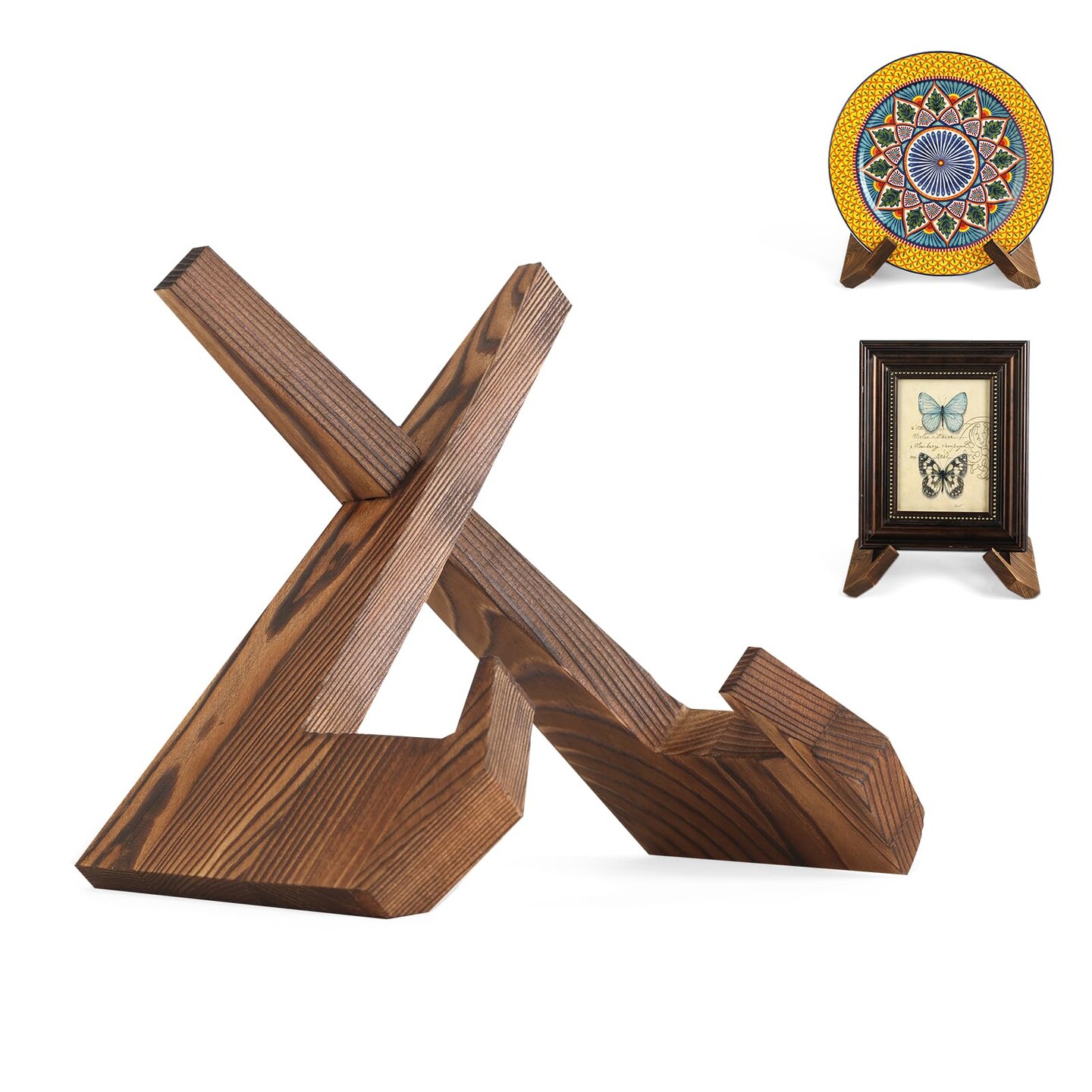 BOTSROOM Plate Stands for Display - 6.5 Inch Plate Holder Display Stand, Wooden Picture Frame Stand, Small Photo Stands for Table, Decorative Plaque Easels Stand for Display