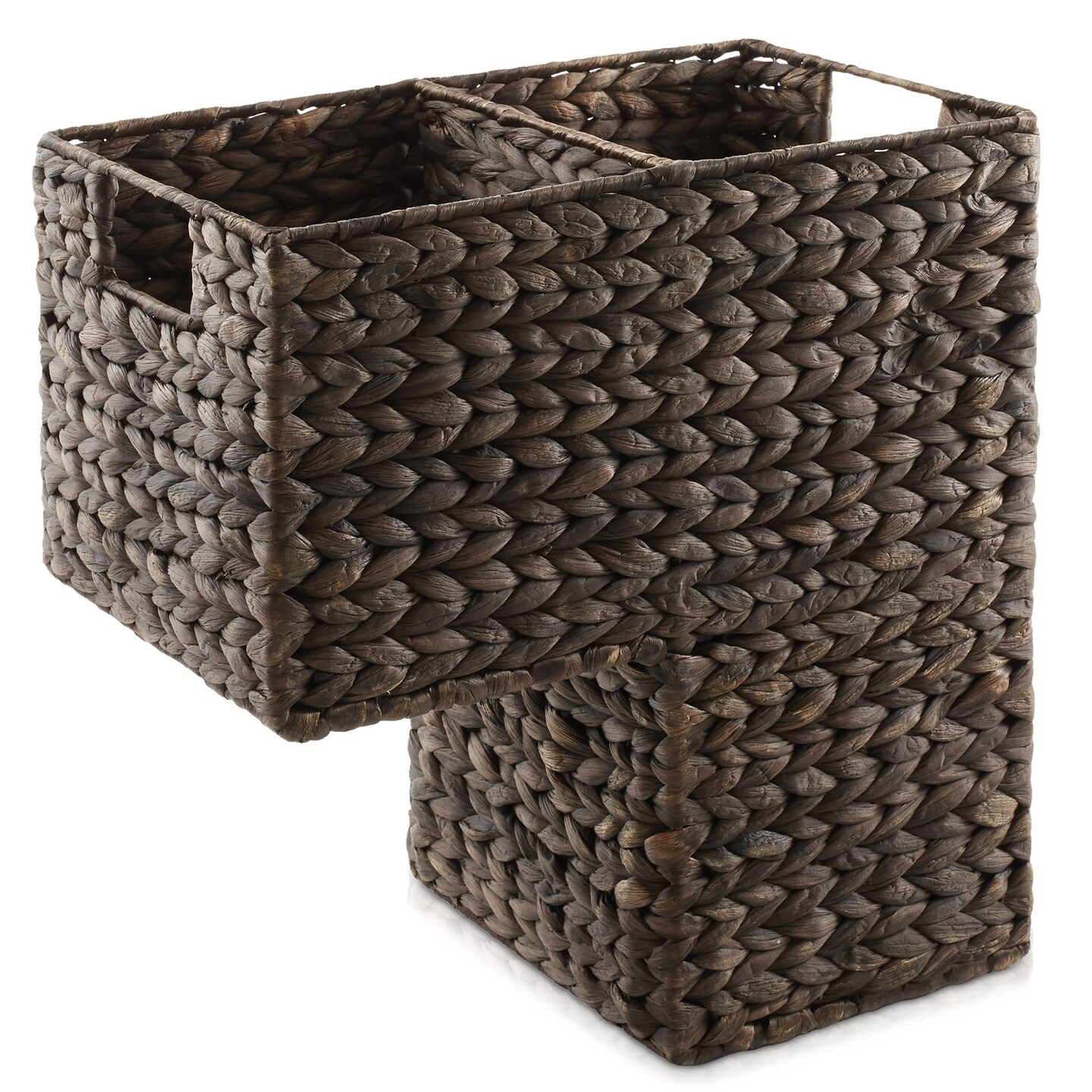 Casafield Stair Step Basket with Handles - Woven Water Hyacinth Staircase Basket Storage Bin Organizer