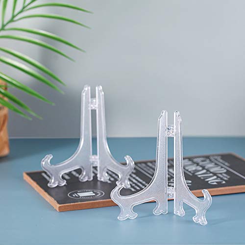 Artliving 5&#x22; Clear Plastic Easels or Stand/Plate Holders to Display Pictures or Other Items at Weddings, Home Decoration, Birthdays, Tables (24 Pack)