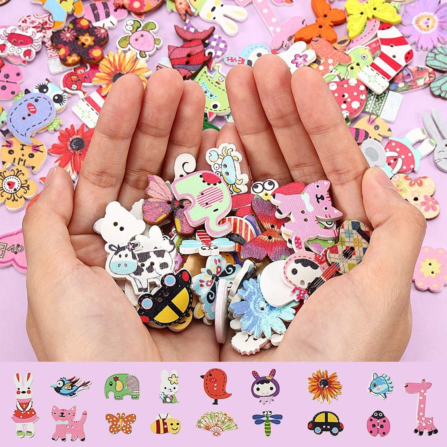 200 Pieces Animal Buttons for Crafts Cartoon Wooden Buttons Bulk Assorted Design Cute 2 Holes Mixed Animal Wood Button for Sewing Crafts DIY Works Decoration and More, 0.6-1.2 inches
