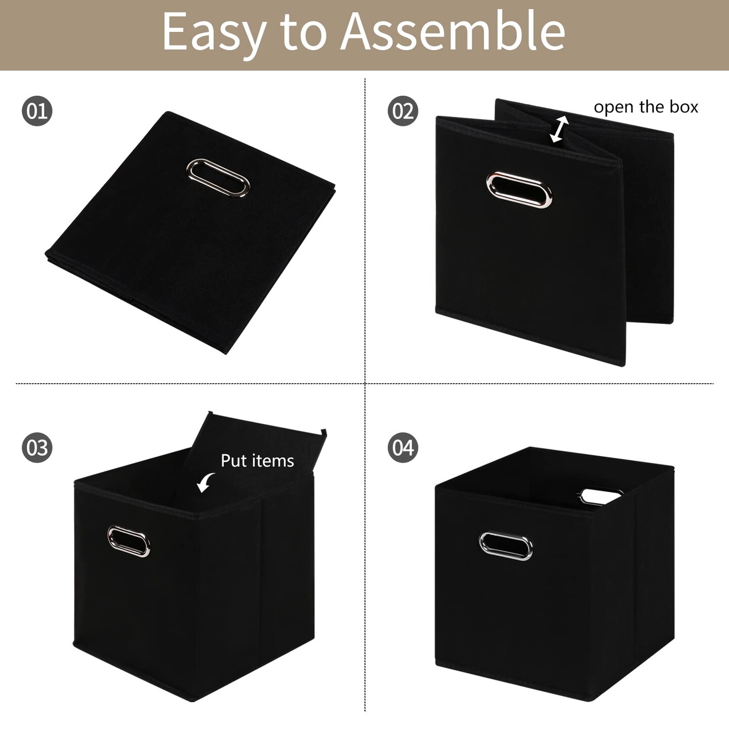 3 Pieces Black Fabric Cubes Storage Containers ,Foldable Storage Bins Cubes Organizer Baskets with Dual Handles for Shelf Closet ,(Black)
