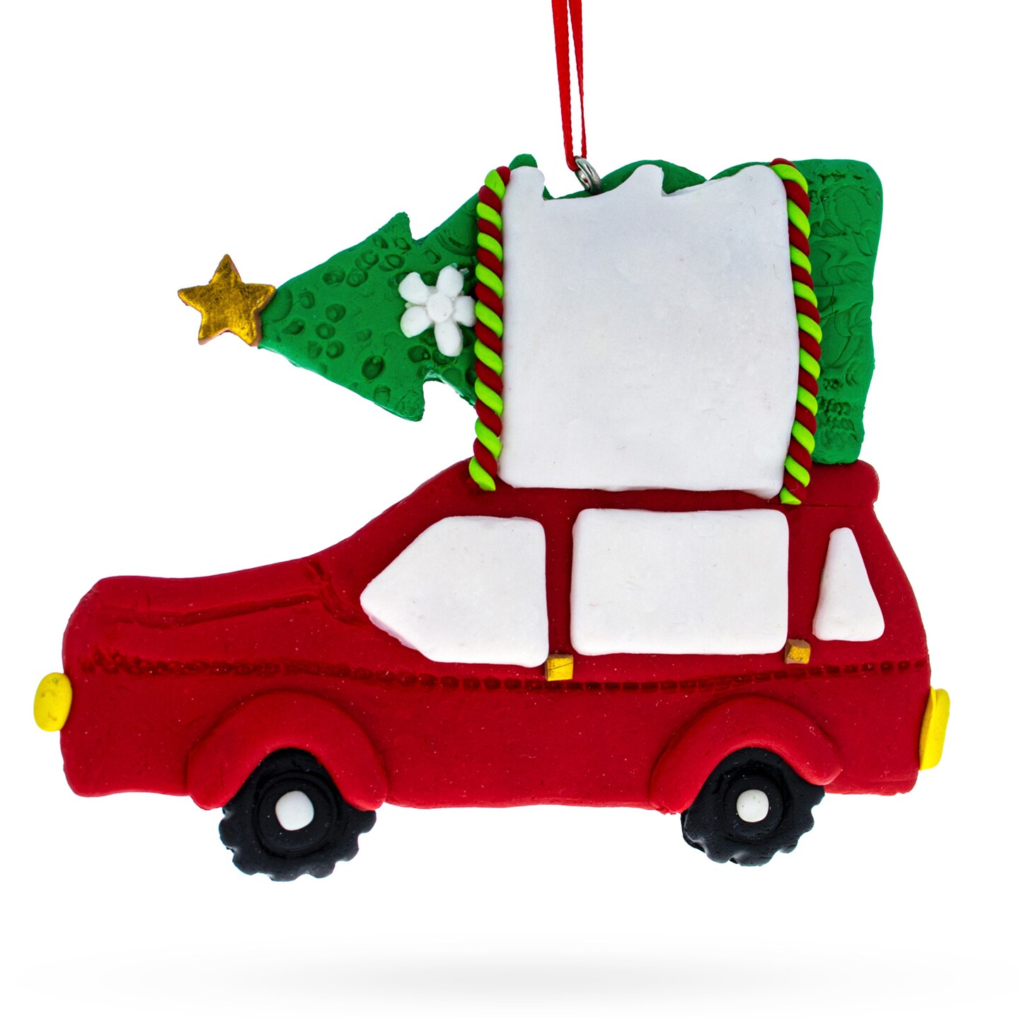 Car with Tree Clay-dough Christmas Ornament