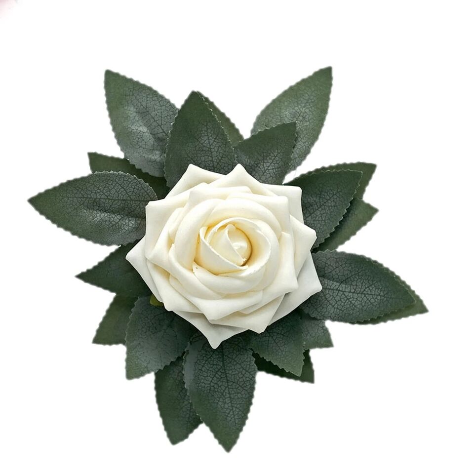 100 Frosted Green Faux Bulk ROSE LEAVES