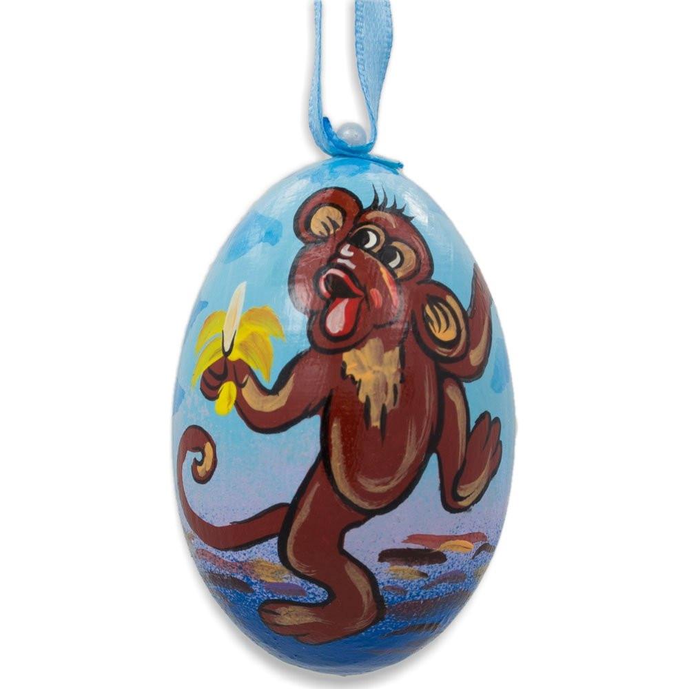 Monkey Eating Banana Animal Wooden Christmas Ornament 3 Inches