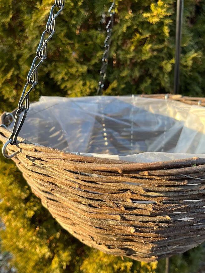 14&#x22; WICKER WOOD Hanging Woven Basket