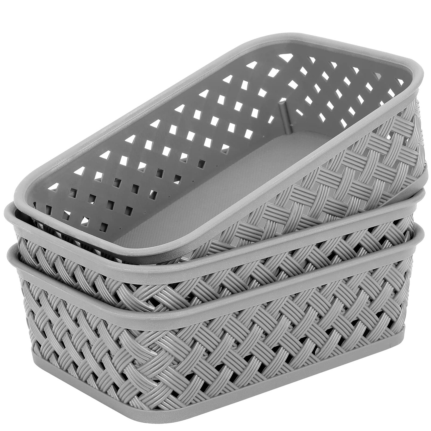 3 Pieces Organization and Storage, Plastic Storage Bins Organizer Bins, Woven Baskets for Storage, Plastic Baskets with Handles Storage Baskets for Organizing, Basket Organizer for Home, Small