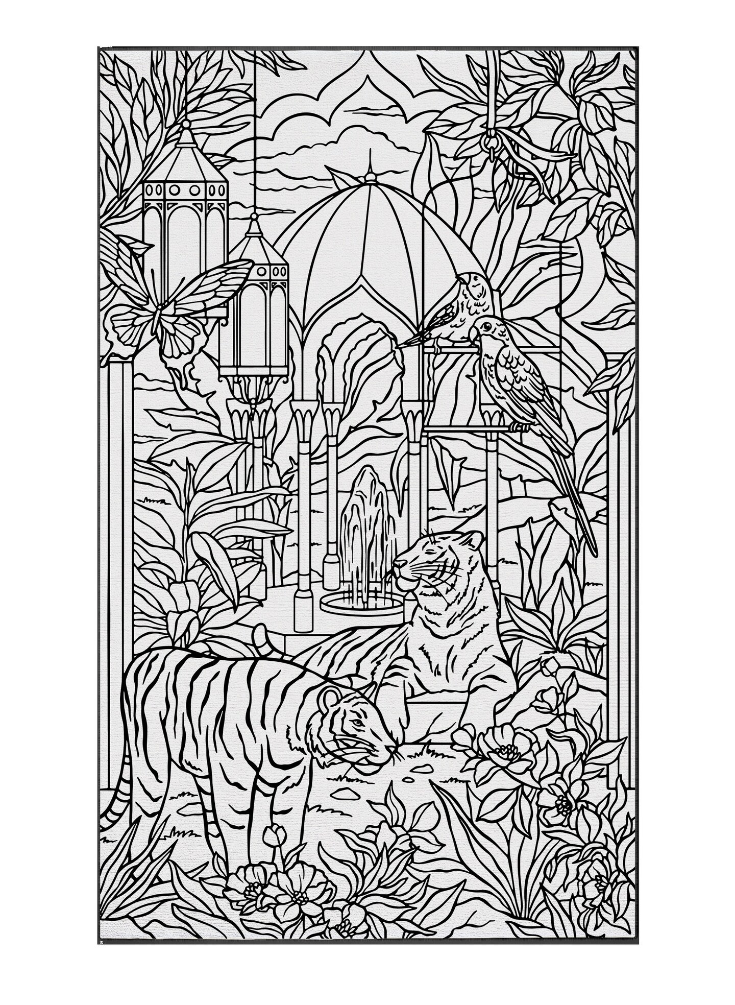 Adult Coloring Book Rug &#x26; Washable Markers Gift For Artist Safari Theme Animal Jungle Scene Gift For Her Relaxation Gift Rainy Day Activity