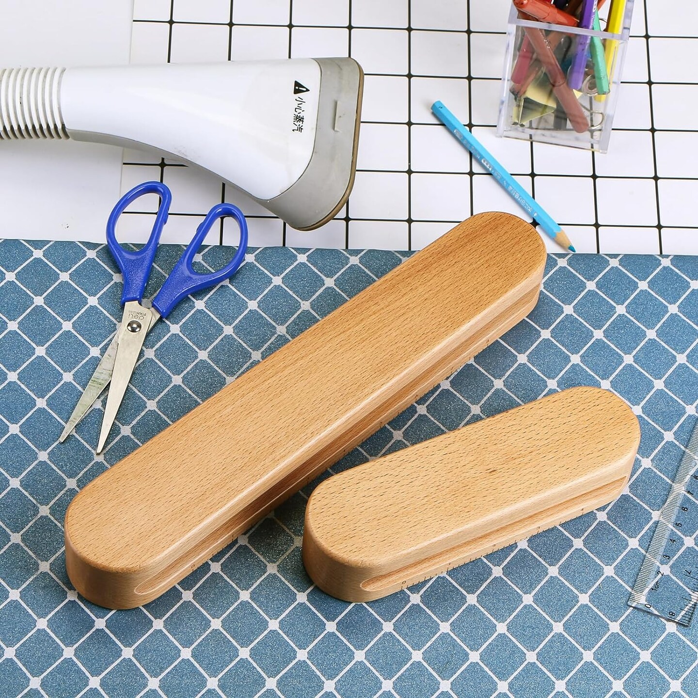 2 Pack Beechwood Tailors Clappers, Professional Sewing Tool for Flattening Fabrics and Point Pressing, Wooden Tailors Clapper for Sewing, Quilting, Ironing(12inch&7inch)