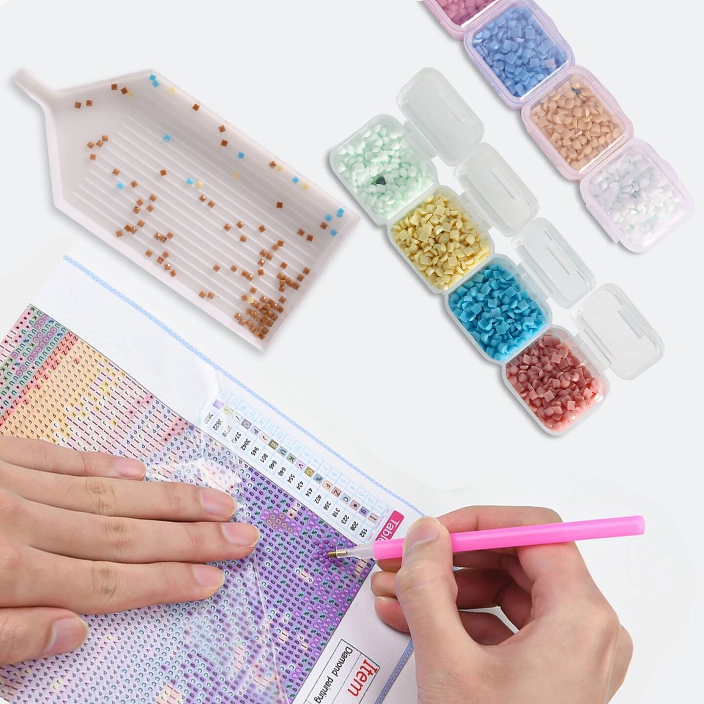 28 Girds 3 Pack Diamond Painting Storage Containers, Bead Storage Containers, Diamond Art Organizer Box, Diamond Painting Accessories, Embroidery Storage with Label Stickers