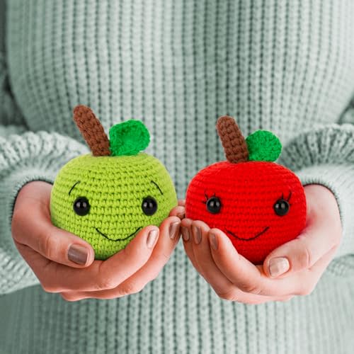 Crochet Kit for Beginners, Beginner Crochet Starter Kit with Step-by-Step Video Tutorials, Learn to Crochet Kits for Adults Kids, DIY Knitting Supplies, Apple Couple (40%+ Yarn)
