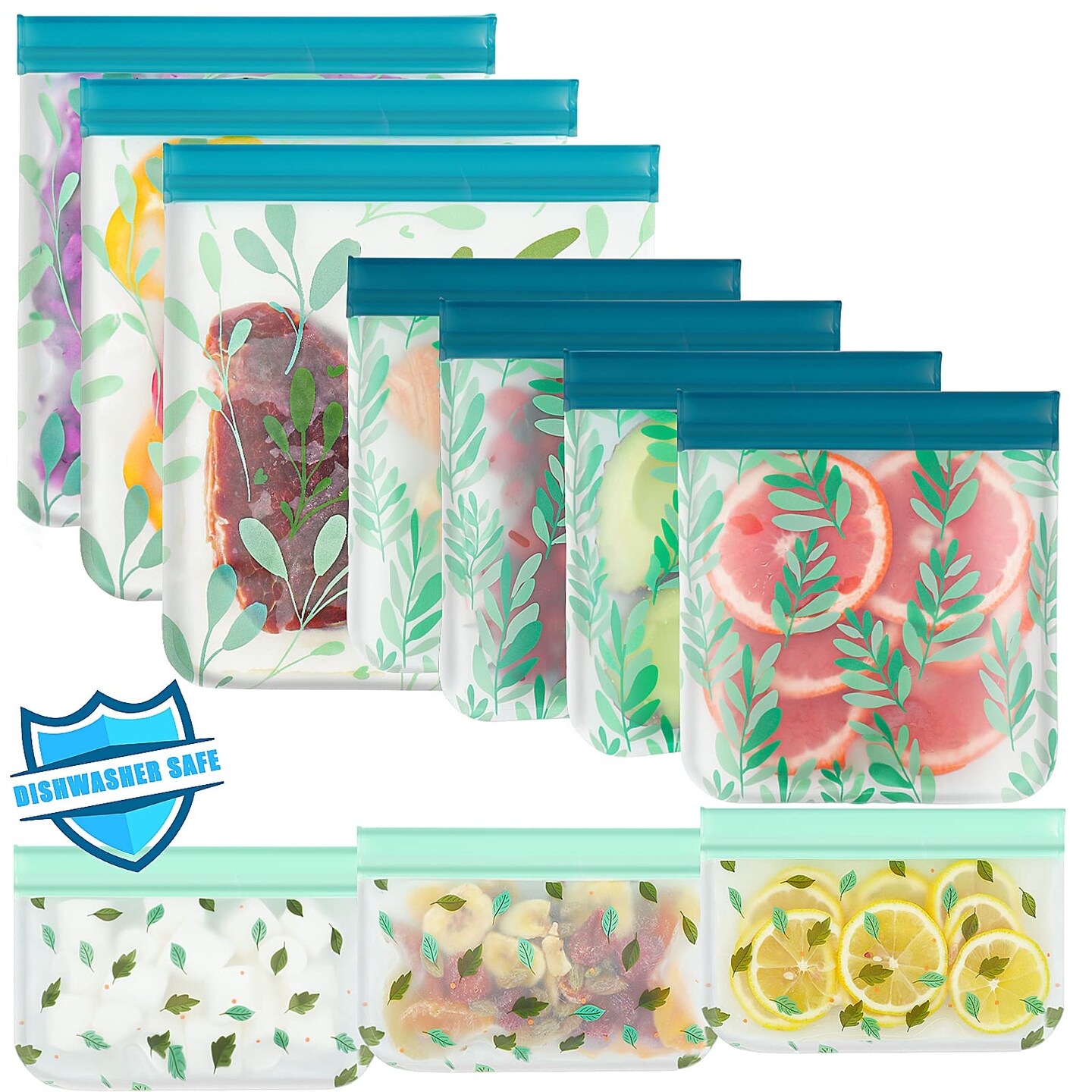 10 Pieces Dishwasher Safe Reusable Bags Silicone, Leak proof Reusable Freezer Bags for Food Storage Home Organization Traval & Make-up BPA FREE for Food Storage Home BPA FREE for Salad Fruit