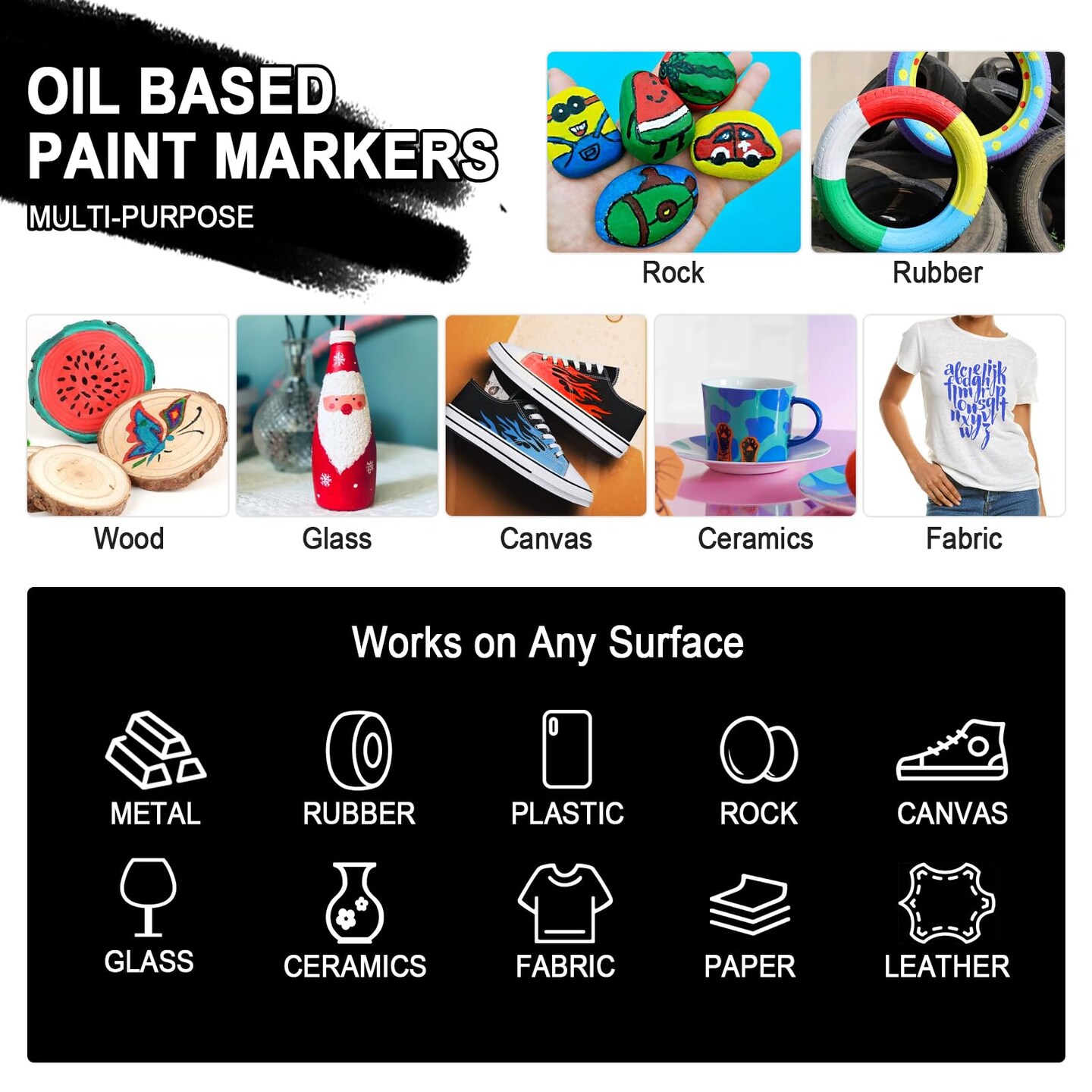 Betem Oil Based Paint Markers, Dual Tip Paint Pens(0.7mm &#x26; 3mm), Gold Silver Permanent Paint Marker Pen, Waterproof, Quick Dry, for Fabric, Rock Painting, Wood, Plastic, Metal, Canvas (2Red2Blue)