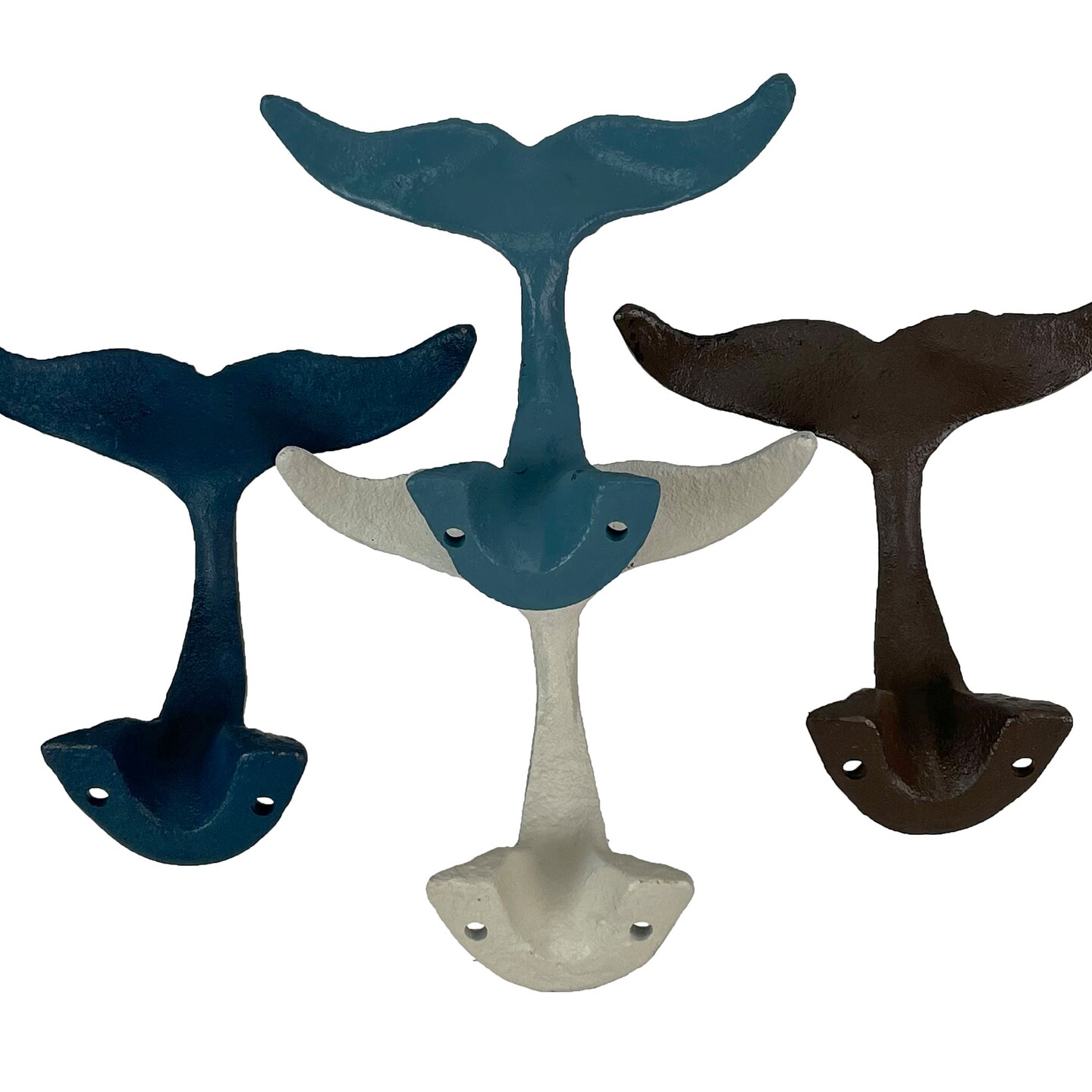 Set of 4 Cast Iron Whale Tail Wall Hooks