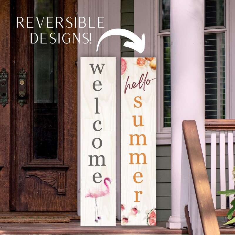 Reversible Porch Board: Hello Summer/&#xA0;Flamingo