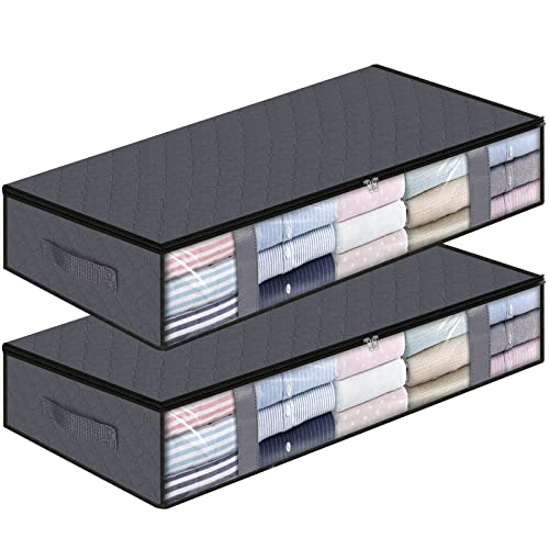 2 Pieces Storage Bags, Clothes Storage,Under bed Storage Containers With Durable Handles,Large Capacity Storage Bins,Foldable Storage Organizers For Clothes,Bedding and Toys-75L/Grey