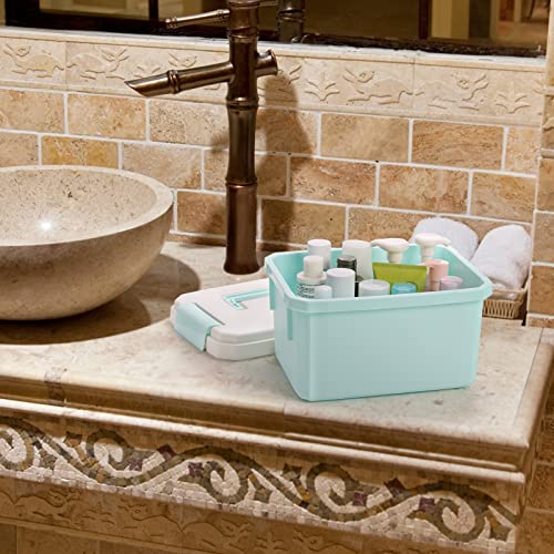 3 Pack Plastic Storage Latch Bin with Lid, 2.5/4.5/8.5 Quart Stackable Plastic Storage Bin Tote Organizing Container with Latches and Folding Handle for Toys, Snacks, Stationary