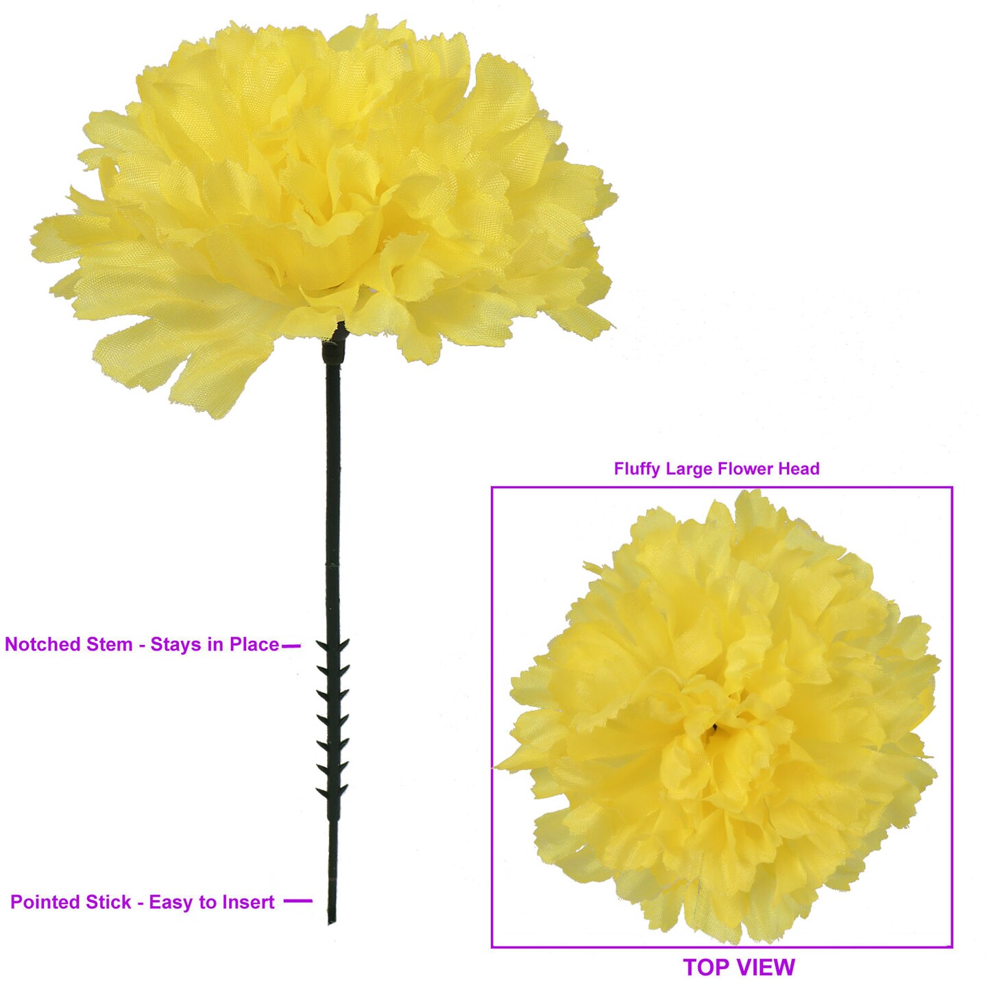 100-Pack: Yellow Carnation Picks, 5" Stems, 3.5" Wide, Floral Home by Artificial Flowers