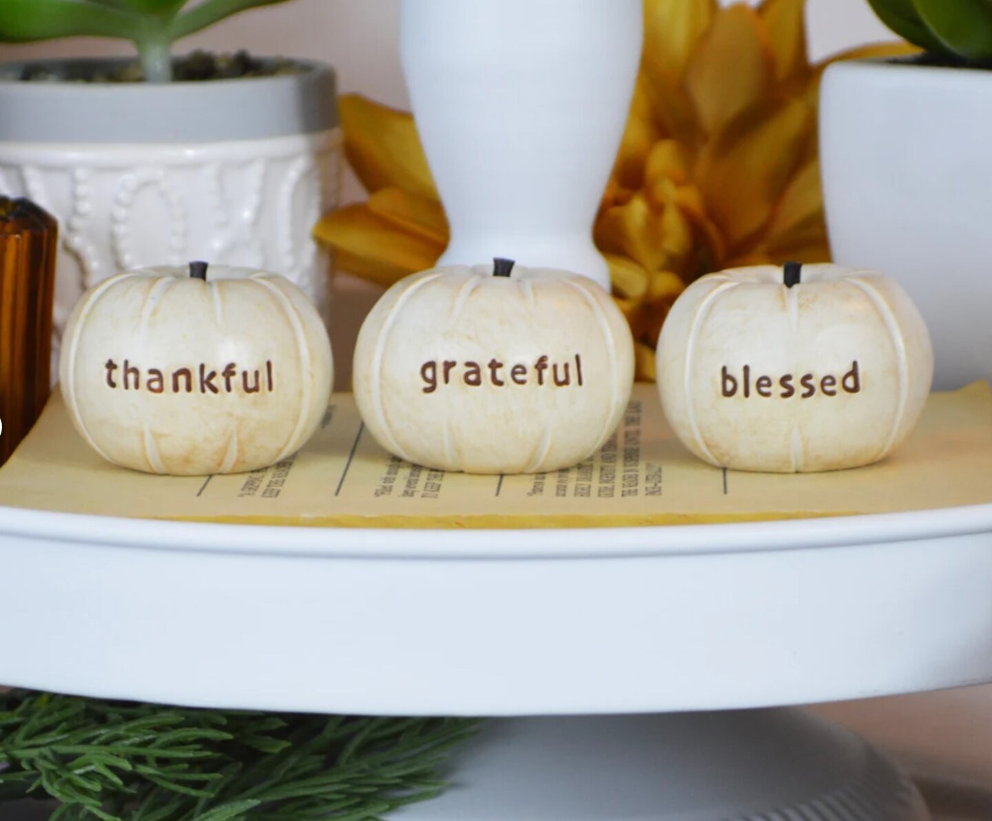 Thanksgiving decor pumpkins... thankful grateful blessed ...nice present....cute  handmade clay hostess fall holiday gift | MakerPlace by Michaels, image size:1080x894
