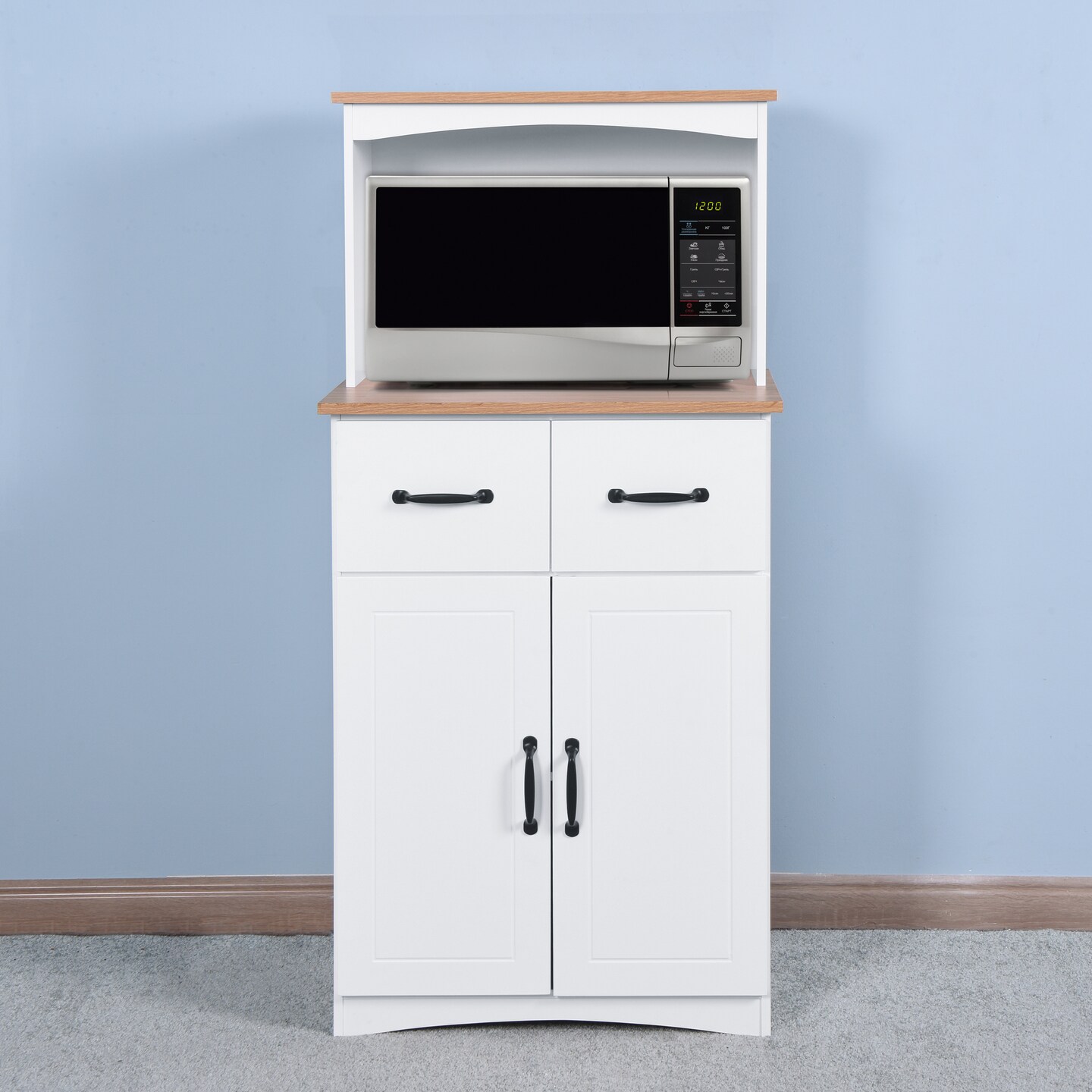 White Wooden Kitchen Cabinet with Microwave Stand | Upgrade Kitchen Storage