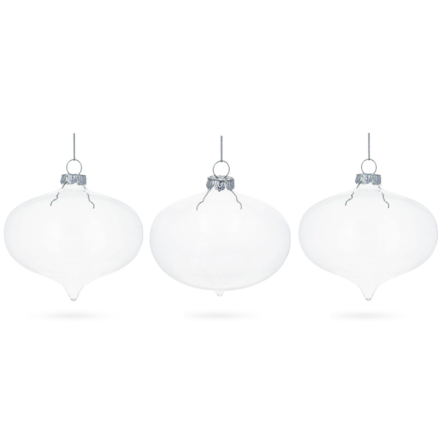 Set of 3 Onion Shape Clear Glass Christmas Ornament 4.15 Inches (105 mm)