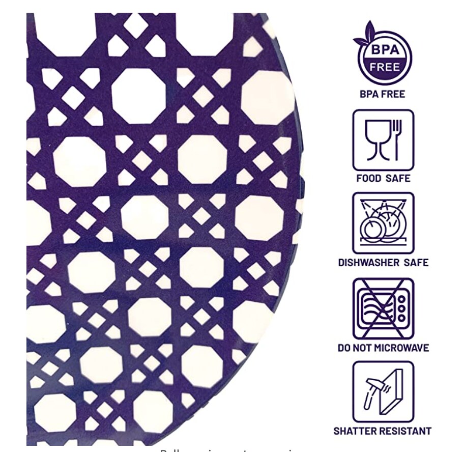 Blue Geo Melamine Appetizer Plates – 6" Durable Reusable Snack Dish Set of 4 for Indoor & Outdoor Entertaining